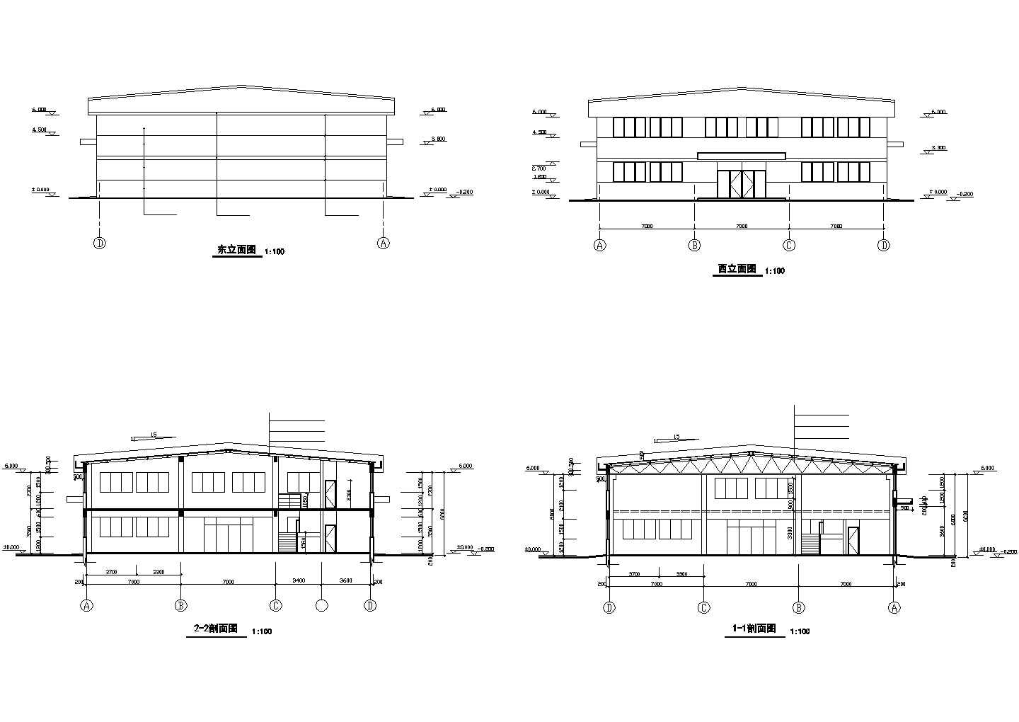 上海某工厂1780平米2层框架结构加工厂房全套建筑+结构设计CAD图纸
