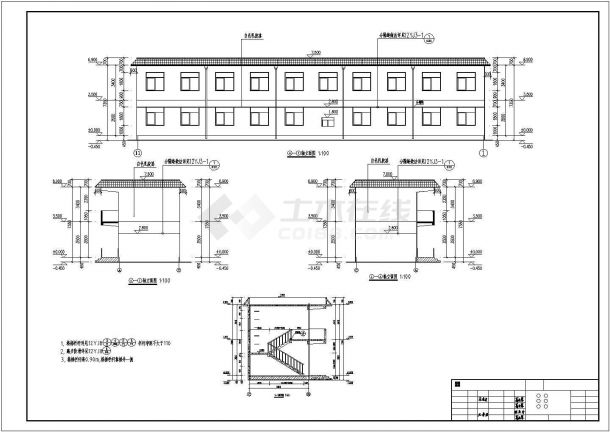 合肥市某企业单位450平米2层框架结构办公楼全套建筑设计CAD图纸-图二