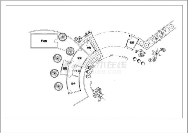 西安市秦岭度假区单层砖混结构民宿招待所建筑设计CAD图纸-图一