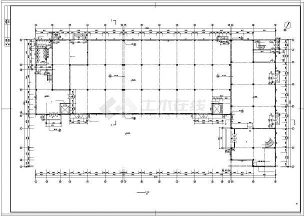 长86.79米 宽46.04米 5层13501平米L形框架结构厂房cad建施图-图二