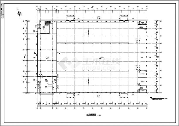 台州市某工厂2200平米2+1层框架结构生产厂房建筑设计CAD图纸-图一