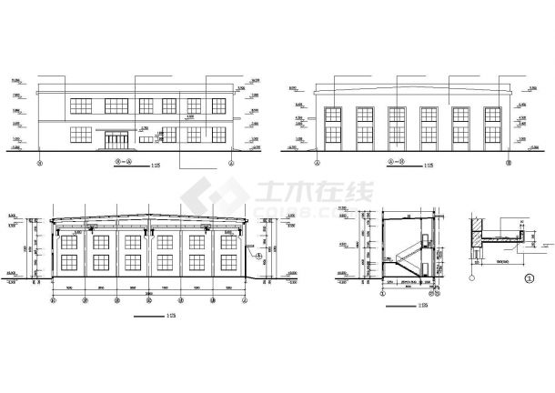汾阳某工厂1900平米2层框架结构生产厂房平立剖面设计CAD图纸-图二