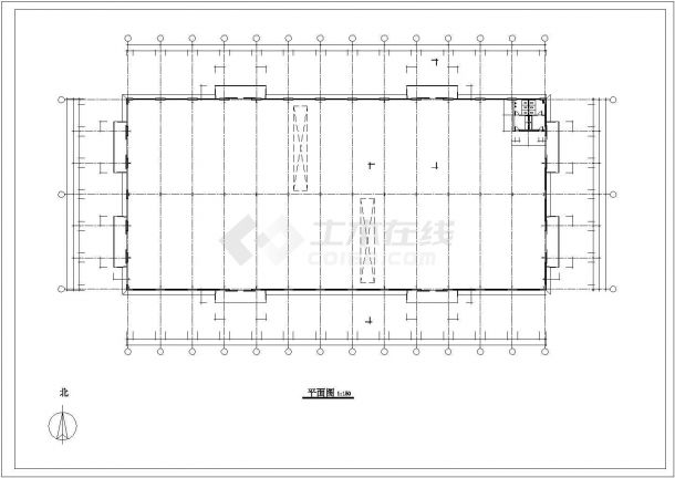 2800平米单层钢框架结构生产厂房平立剖面设计CAD图纸（2套方案）-图一