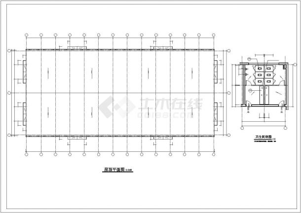 2800平米单层钢框架结构生产厂房平立剖面设计CAD图纸（2套方案）-图二