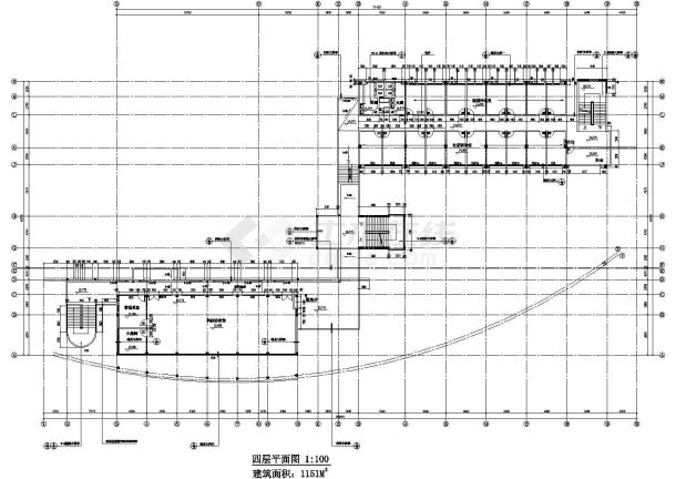 长沙市某高校5400平米4层框架结构活动中心平立面设计CAD图纸-图一