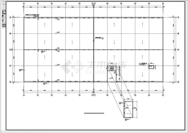 长94.94和42米 宽57.74和16米 3层2077平米现浇框架结构汽车零部件厂建筑cad施工图-图一