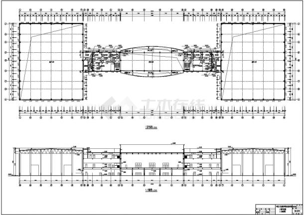 某长203.68米 宽59.18米 3层11010.7平陈列馆CAD建筑设计施工图纸-图一