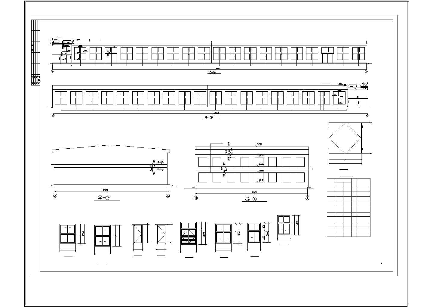 长120米 宽31米 2层面粉厂房建筑cad施工图