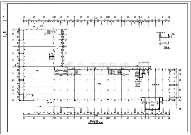 长130米 宽63米 5层L型有限公司生产大楼建筑cad施工图-图一