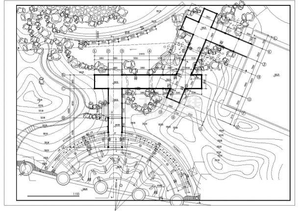 某工业区入口广场廊亭CAD景观设计施工图-图二
