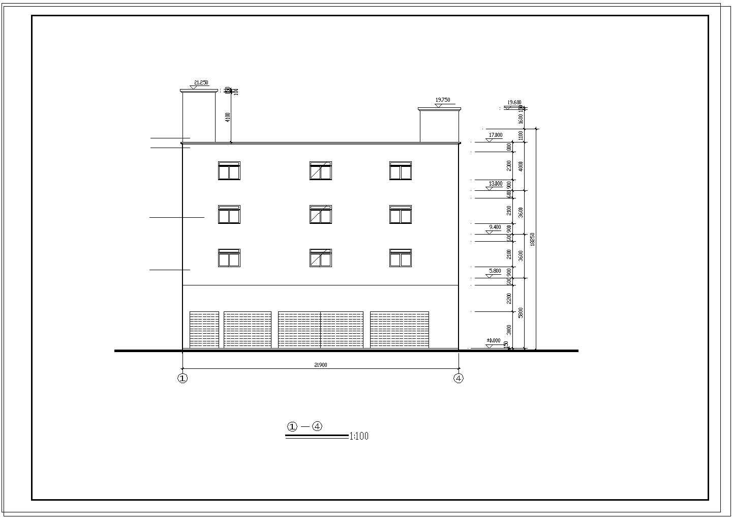 长32米 宽21.9米 4层厂房建筑cad施工图