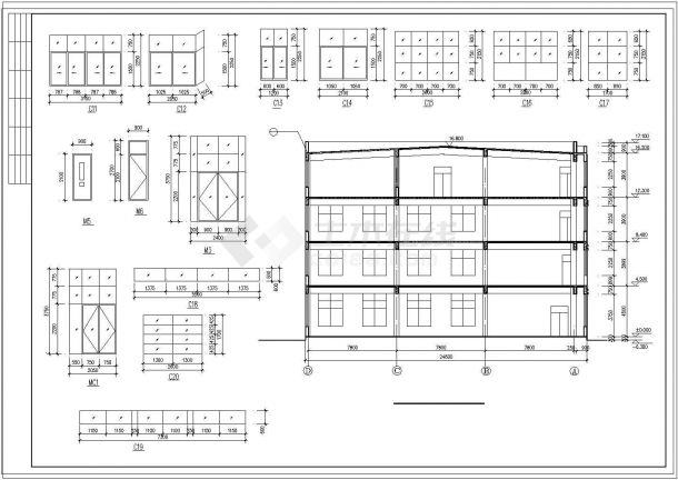 长38米 宽24.8米 4层局部5层3841.2平米框架结构资产经营管理公司厂房cad建施图-图二