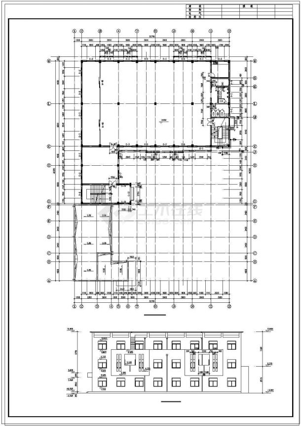 长46.3米 宽32.7米 3层1037.56平米厂房建筑cad施工图-图二