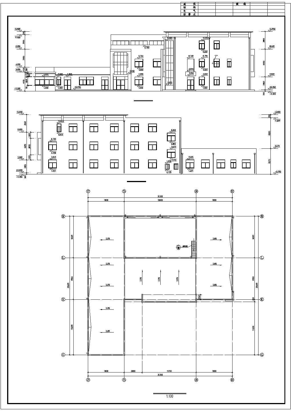 长46.3米 宽32.7米 3层1037.56平米厂房建筑cad施工图