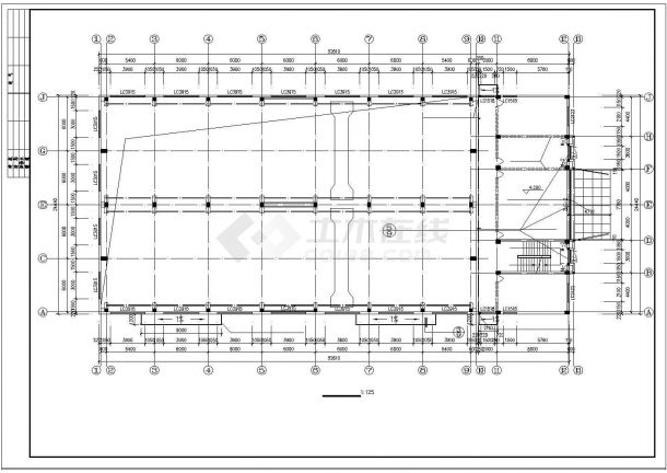 长52.61米 宽24.44米 2层局部3层生产车间建筑cad施工图-图二