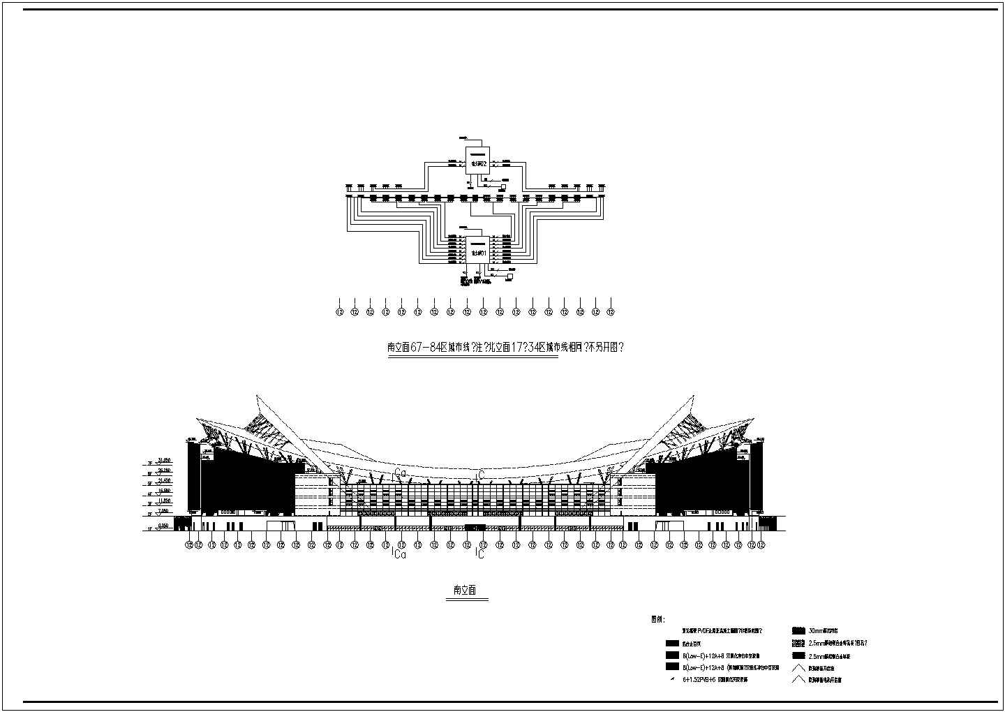 上海某体育场立面布线图CAD图纸