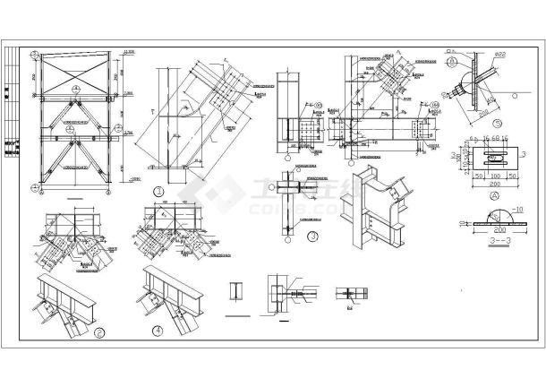 【最新】某三层商业楼钢结构框架设计方案CAD图纸-图二
