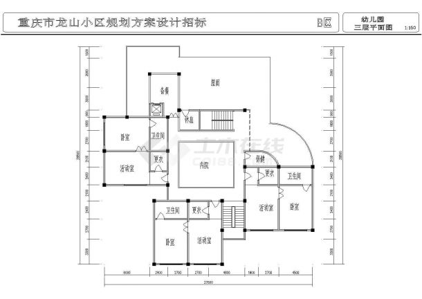 重庆市龙山小区幼儿园三层教学楼规划设计施工cad图，共四张-图一