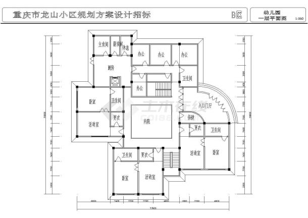 重庆市龙山小区幼儿园三层教学楼规划设计施工cad图，共四张-图二