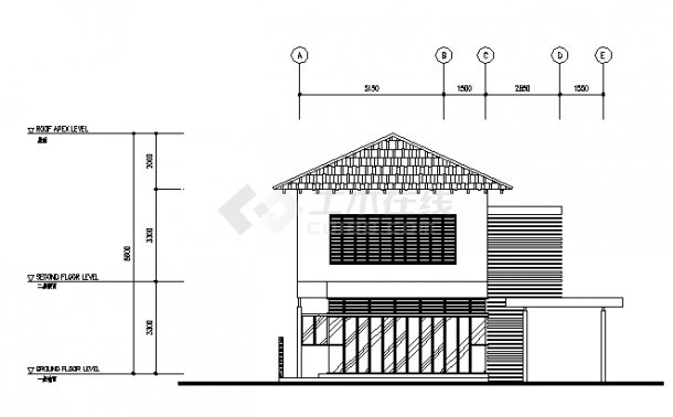 别墅设计_某二层F型现代风格别墅建筑施工cad图纸-图二