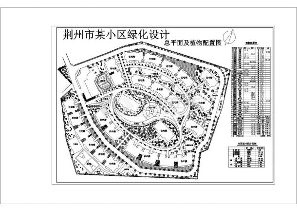 荆州某小区绿化设计平面图-图一