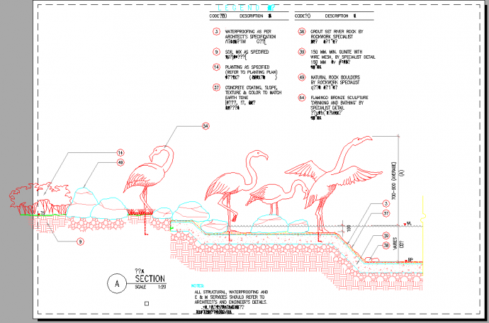 某公园内仙鹤雕塑设计cad施工详图（英文标注）_图1