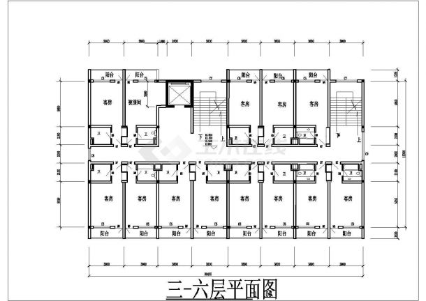 广州某商业街7100平米6层框架结构商务宾馆平立剖面设计CAD图纸-图一