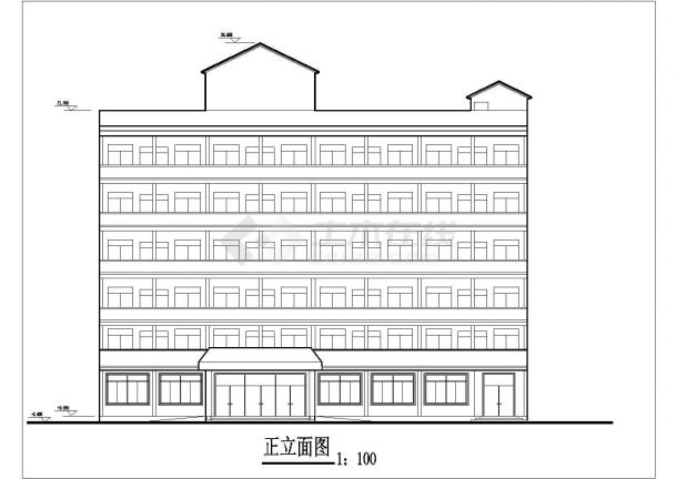 广州某商业街7100平米6层框架结构商务宾馆平立剖面设计CAD图纸-图二