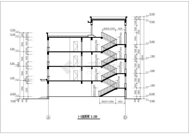 长白山景区某1900平米4+1层砖混结构连锁旅馆平立剖面设计CAD图纸-图一