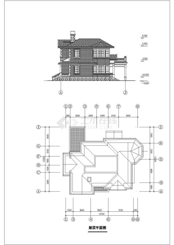 某地经典现代住宅建筑设计CAD图（共4张）-图二