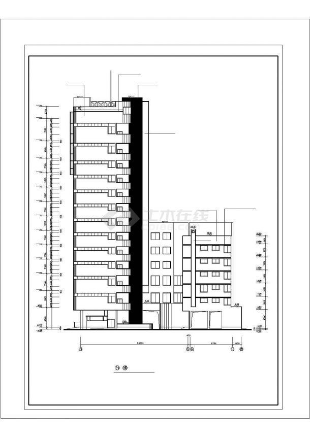 常州武隆路某1.4万平米13层框架结构商务酒店全套建筑设计CAD图纸-图二