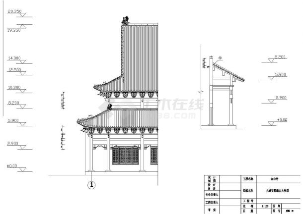 某涞水金山寺大雄宝殿建筑CAD结构施工图-图二