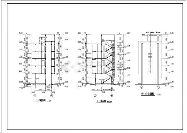 青岛市某街道3900平米五层框架结构商务酒店平立剖面设计CAD图纸-图一
