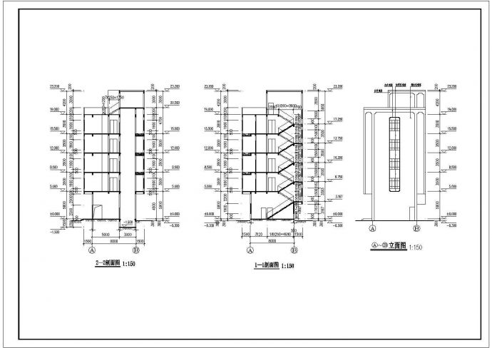 青岛市某街道3900平米五层框架结构商务酒店平立剖面设计CAD图纸_图1