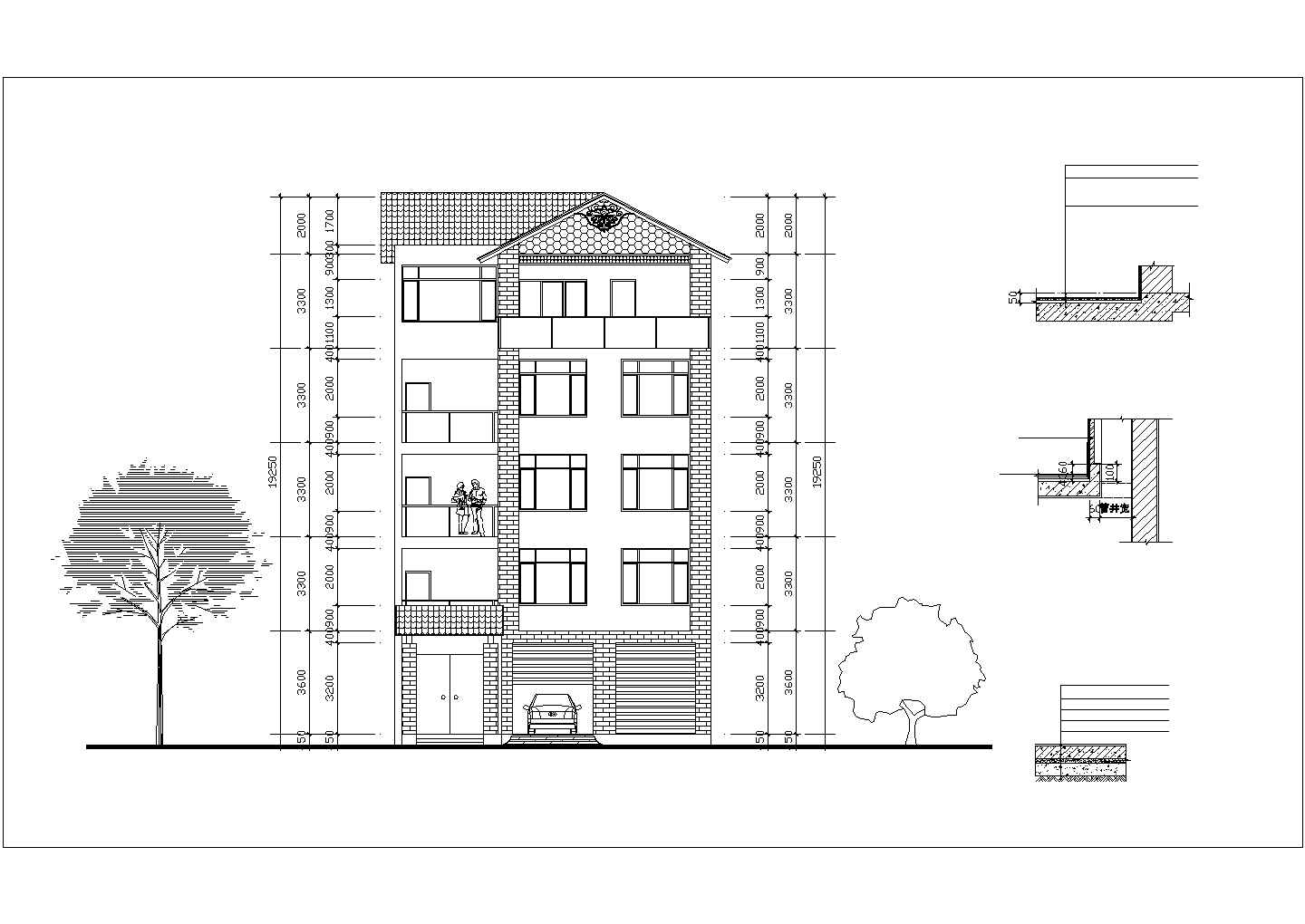 大理市某度假村占地174平米4层框架结构连锁旅馆建筑设计CAD图纸