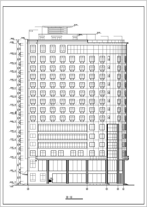 秦皇岛市某临街1.3万平米15层框架结构商务酒店建筑设计CAD图纸-图二