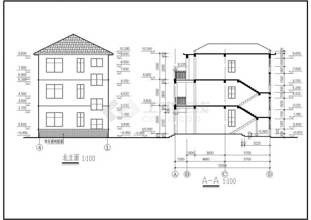 某地3层砖混结构别墅建筑及结构全套cad图（300平米）-图二
