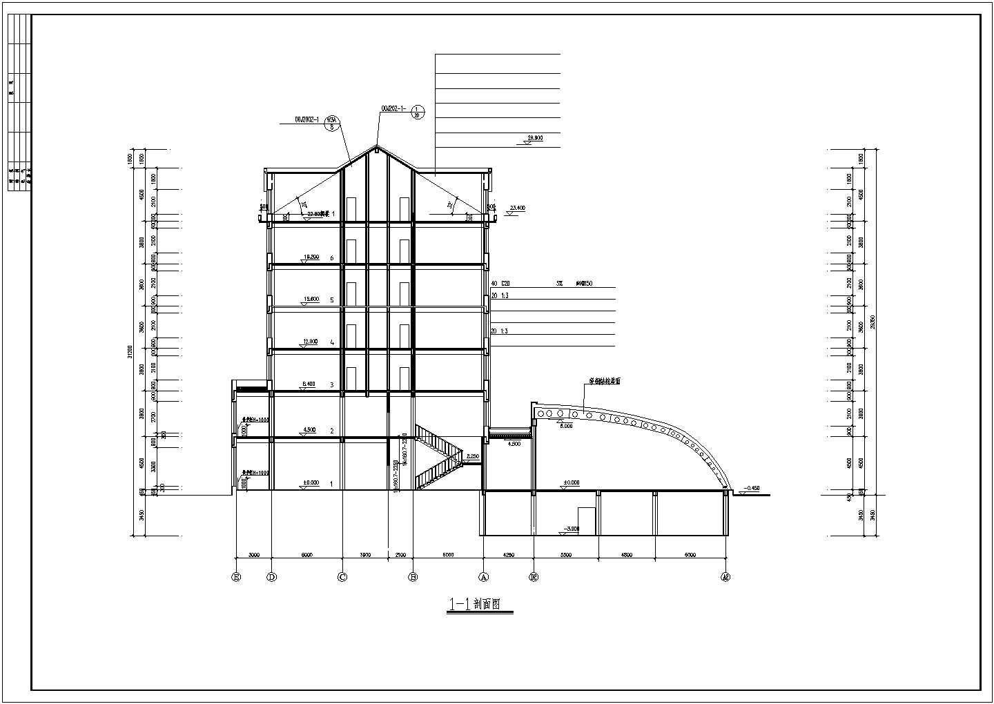 1.6万平米6层框架结构三星级酒店建筑设计CAD图纸（含阁楼层）
