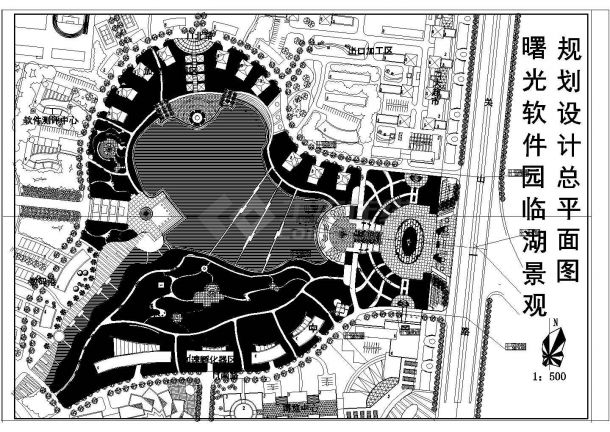 某曙光软件园临湖CAD景观设计绿化平面-图一