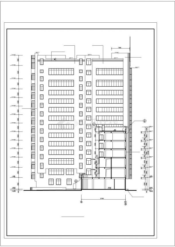 厦门市某商业街1.1万平米13层框剪结构商务酒店建筑设计CAD图纸-图一