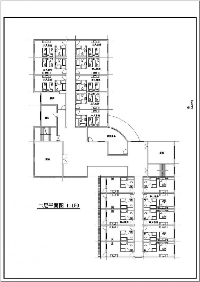 4800平米4层框架结构组合式酒店平立面设计CAD图纸（4套方案）_图1