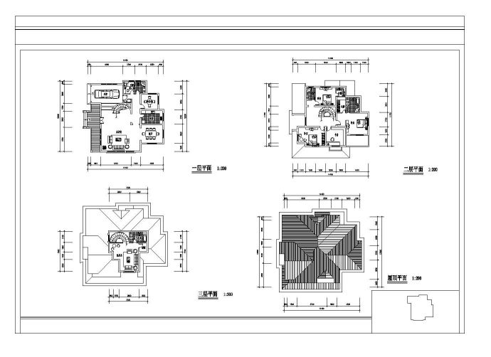 300平方米3层别墅建筑平面设计cad图纸_图1