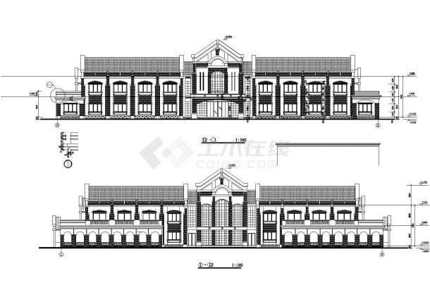 扬州市某2100平米左右2层框架结构民宿酒店平立剖面设计CAD图纸-图二