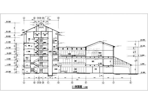 南京市某街道1.2万平米四层框混结构商务酒店建筑设计CAD图纸-图一