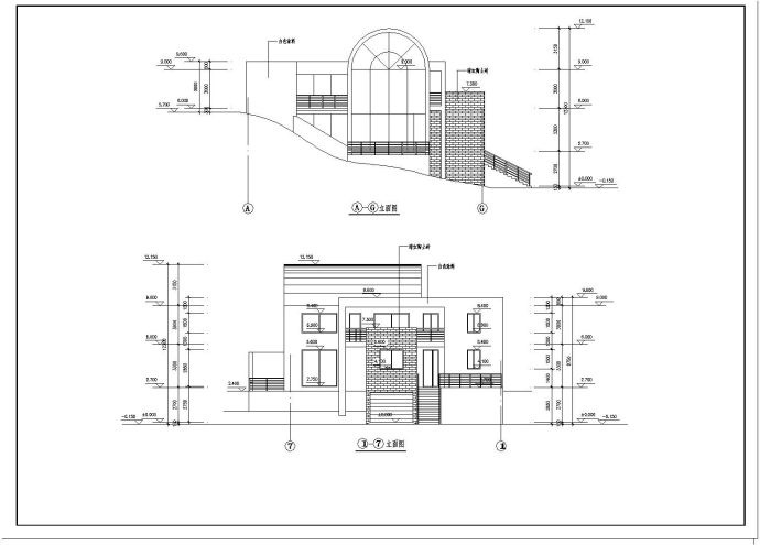 3层坡地设游泳池的现代风格别墅建筑全套施工cad图纸_图1