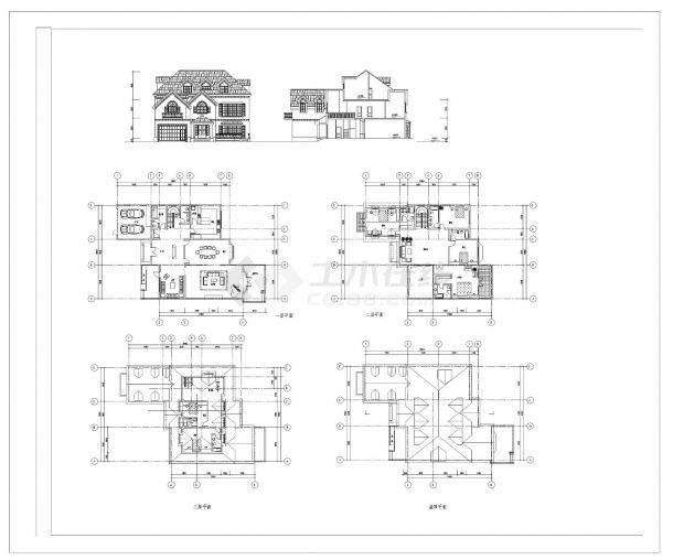 3层别墅建筑设计cad图纸-图一