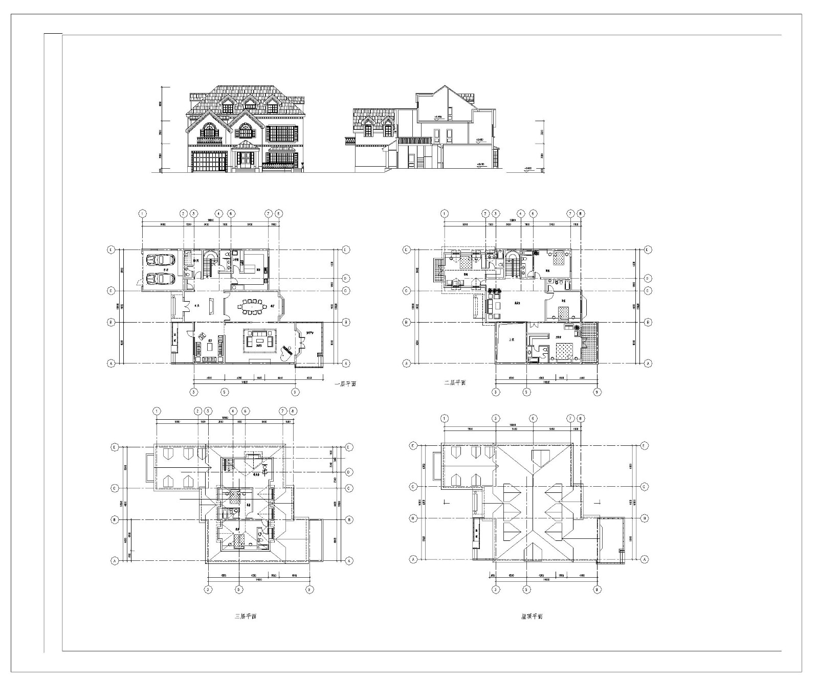 3层别墅建筑设计cad图纸