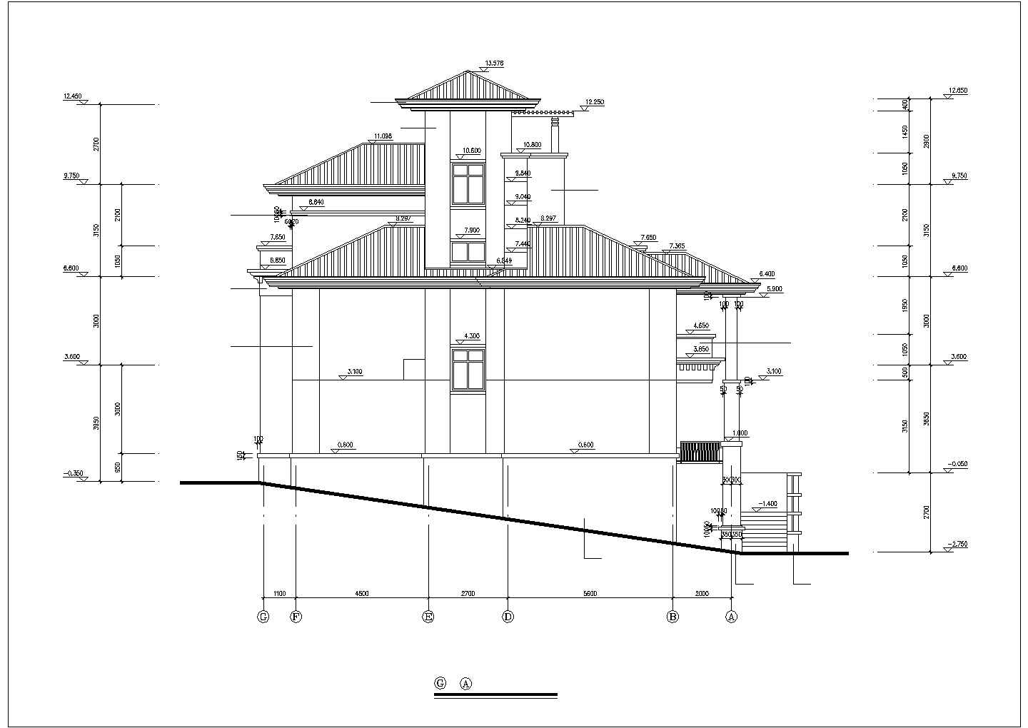 某三层带天台别墅 cad设计建筑图纸