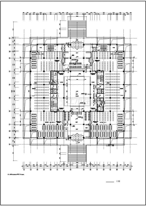 某长60.55米 宽60.55米 七层师范学院图书馆CAD建筑设计图-图一