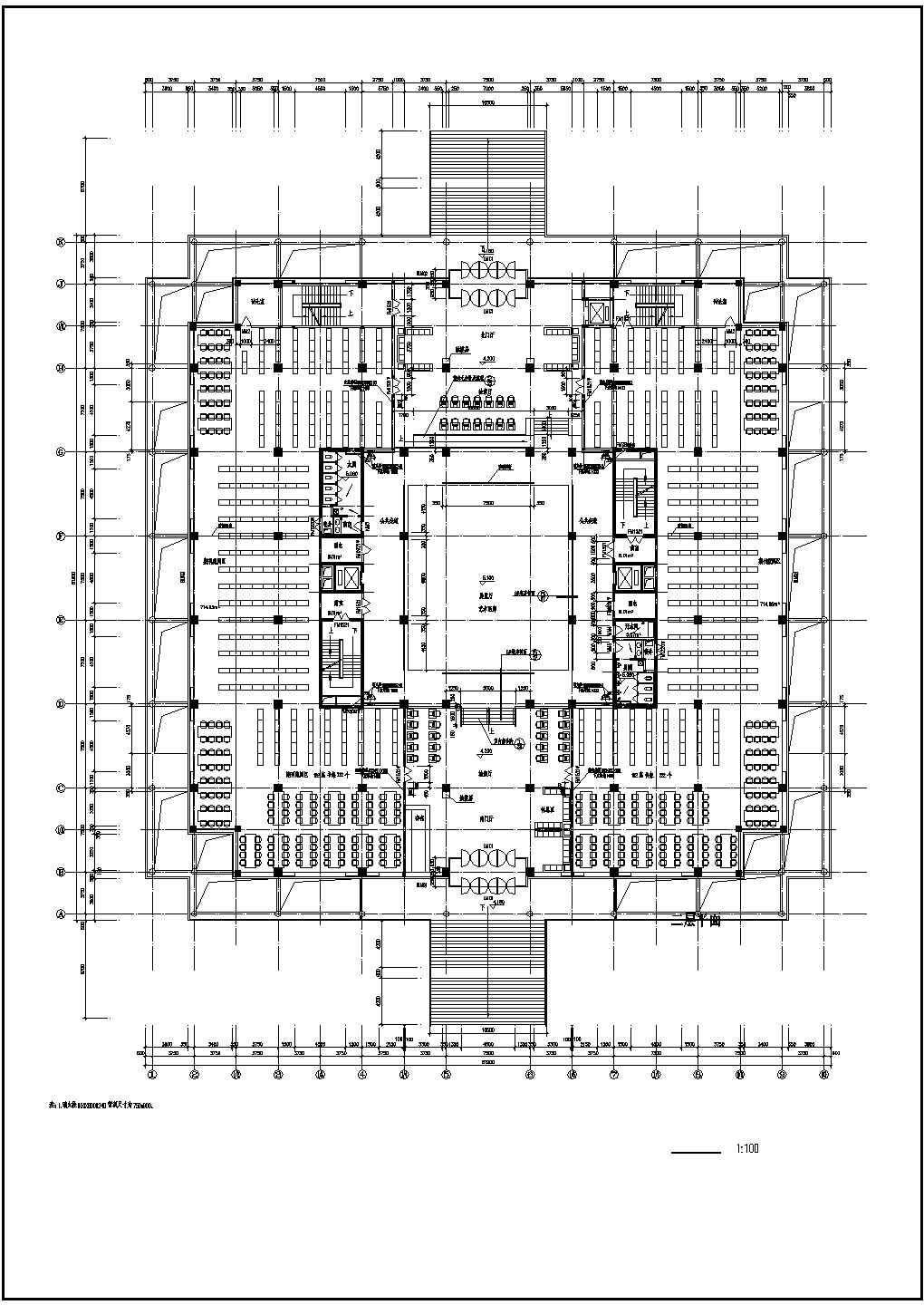 某长60.55米 宽60.55米 七层师范学院图书馆CAD建筑设计图